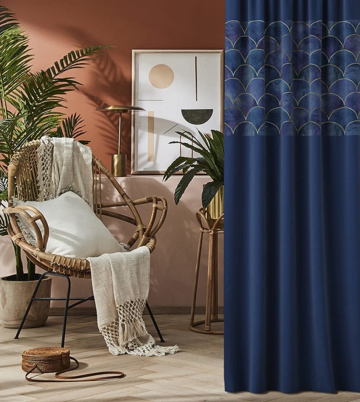 Luxuriöser dekorativer Vorhang in dunkelblauer Farbe mit Muster 140x250 cm