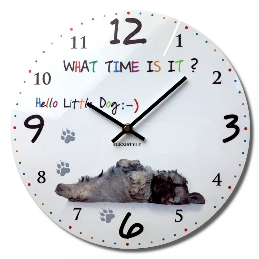 Kvalitné detské nástenné hodiny 30 cm s malým psíkom