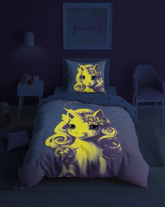 Bombažna posteljnina za dojenčke - Unicorn (sveti v temi)