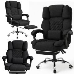 Ergonomická kancelářská židle s opěrkou nohou a masážní péčí - černá látka