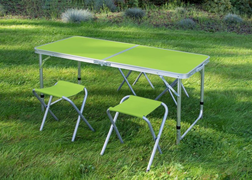 Set de camping pliabil verde - masă + 4 scaune