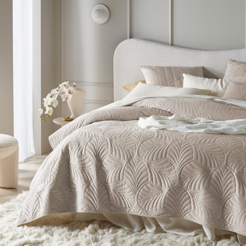 Velours beige Tagesdecke Feel 220 x 240 cm