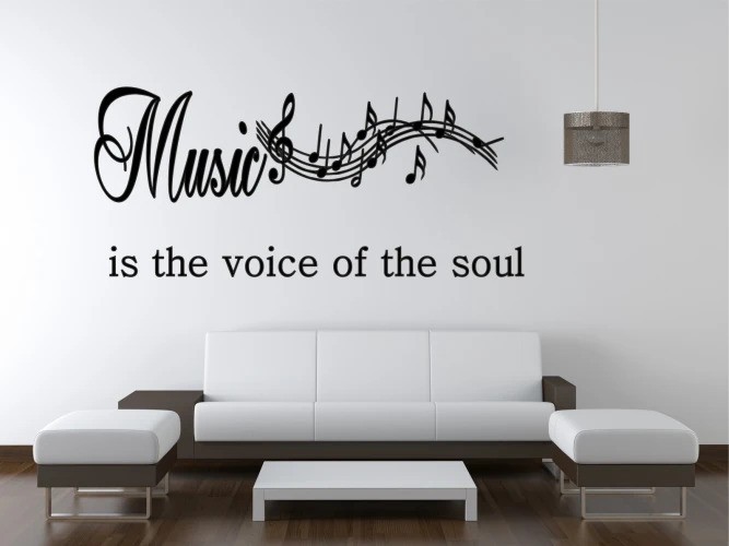 Autocolant de perete inscripție MUSIC IS THE VOICE OF THE SOUL - Mărimea: 50 x 100 cm