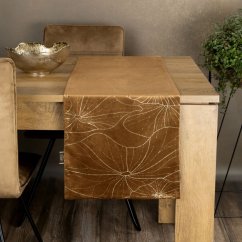 Mitteltischdecke aus braunem Samt mit Blumendruck