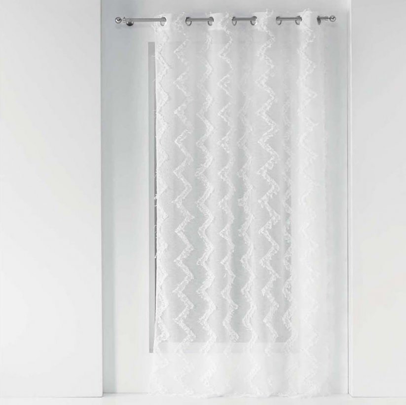 Weißer Ösenvorhang mit geprägtem Zick-Zack-Muster 140 x 280 cm