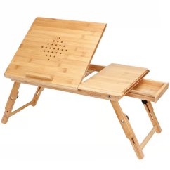 Bambusz laptop asztal szellőzőnyílásokkal és fiókkal 55 x 28 x 35 cm