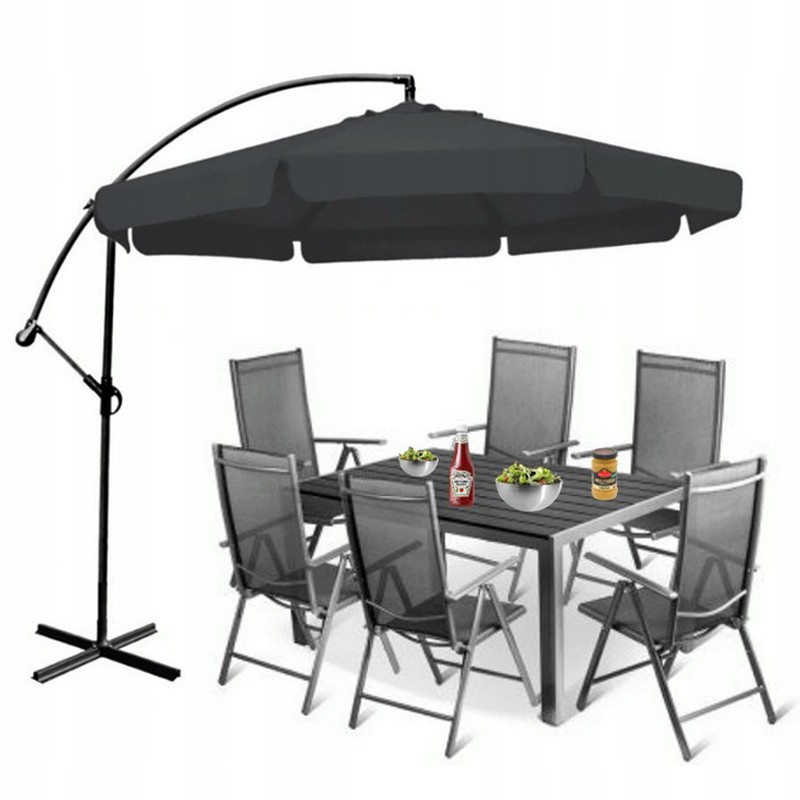 Ombrellone da giardino grande con supporto in grigio scuro
