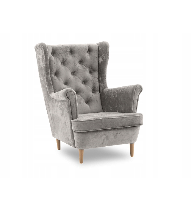 Sivé kreslo ušiak v glamour štýle