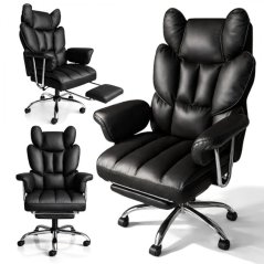 Luxus irodai szék RELAX PRO lábtartóval - fekete műbőr