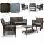 Set da giardino NM-02 in tecnicoratano di alta qualità - marrone scuro + cuscini grigi