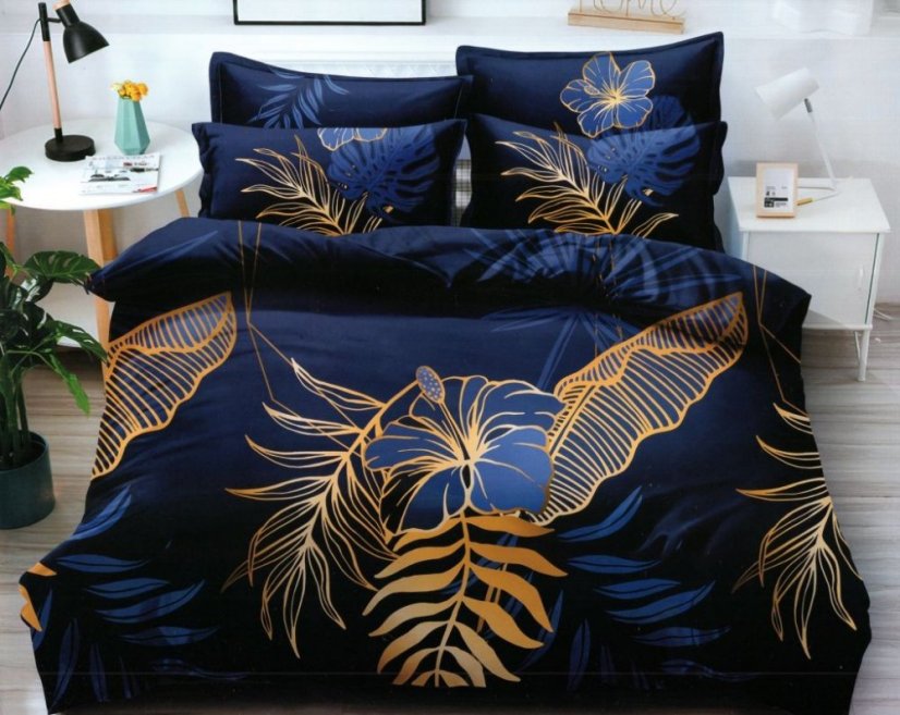 Kék pamut szatén ágynemű arany mintával - Méret: Szélesség: 160 cm | Hossza: 200 cm Kék pamut szatén ágynemű arany mintával - Méret: Szélesség: 160 cm | Hossza: 200 cm