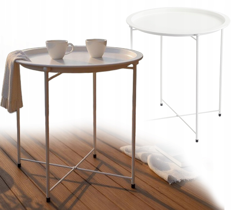 Măsuță de cafea rotundă din metal 47 x 50,5 cm - alb