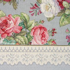 Sivý gobelínový obrus s romantickým tkaným vzorom kvetín