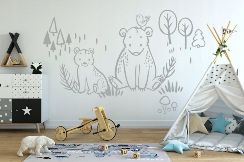 Enobarvna siva nalepka za otroško sobo z živalmi