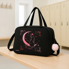 Školská taška cez rameno - čierna s mačkou