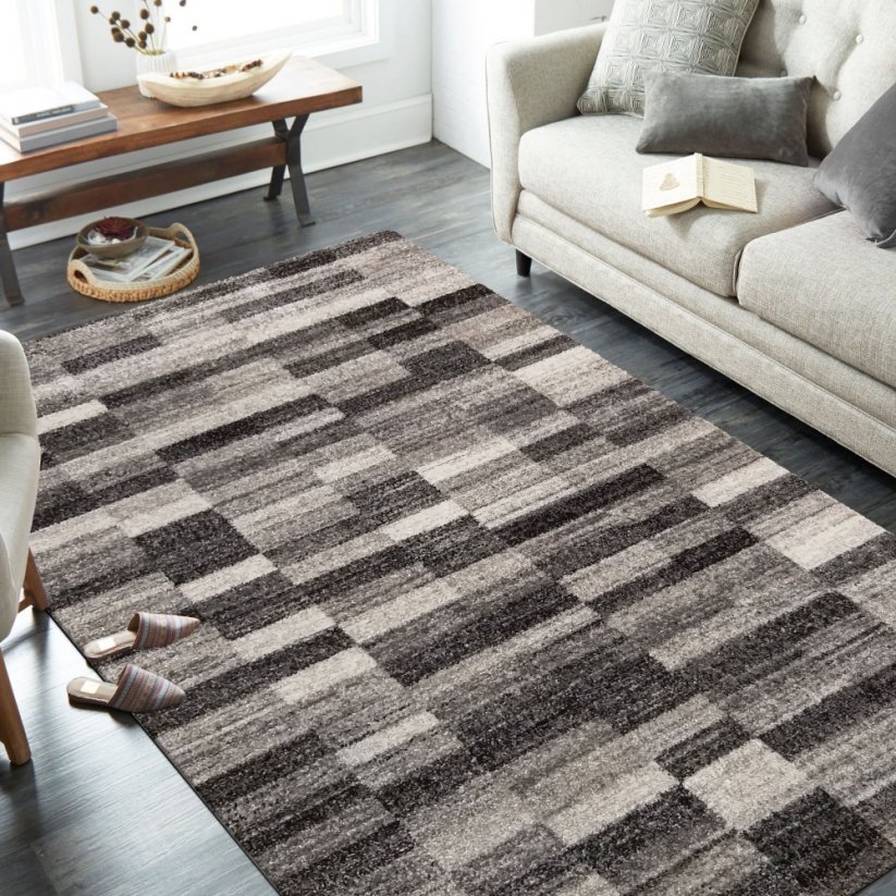 Moderní šedohnědý koberec s obdélníky - Rozměr koberce: Šířka: 240 cm | Délka: 330 cm