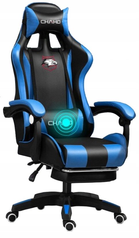 Comoda sedia da gaming con cuscino nero e blu