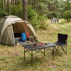 Skladací turistický, kempingový stolík - čierny stolík na piknik