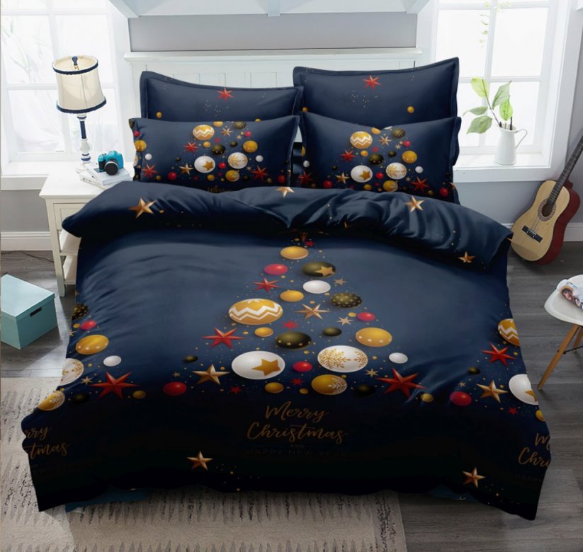 Tamno plava posteljina s prekrasnim božićnim motivom