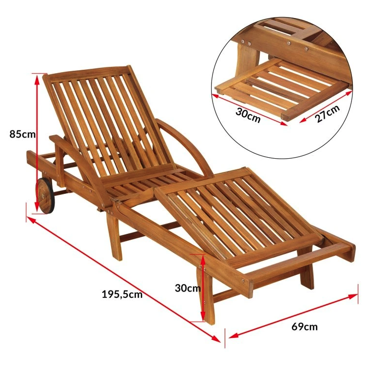 Kerti nyugágy kerekekkel és kihúzható asztallal 195,5 x 69 x 85 cm