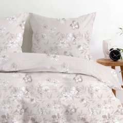 Prémium pamut ágynemű, bézs színű, virágmintás ágyneművel