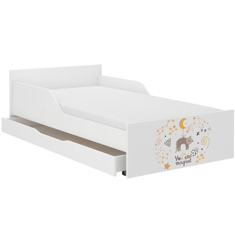 PUFI Fehér gyerekágy 180 x 90 cm -  Cica és csillagok