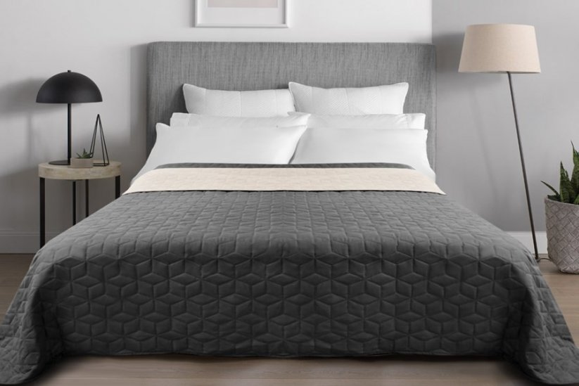 Качествени тъмно сиви покривки за двойно легло с ромбоидна шарка 200 x 220 cm