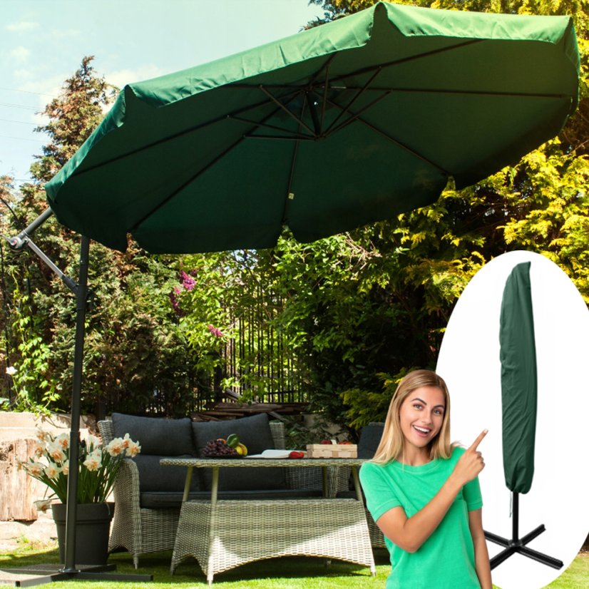 Veľký záhradný slnečník so stojanom zelenej farby