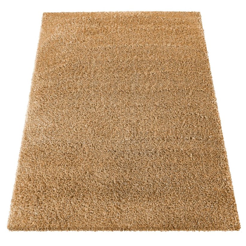 Moderný shaggy koberec v horčicovo žltej farbe