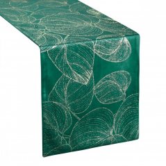 Baršunasti središnji stolnjak sa sjajnim zelenim printom lišća