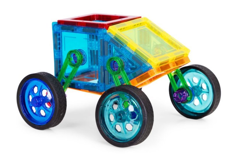 Magnetická stavebnica pre deti – 48-dielne magnetické kocky s kolesami a šablónami