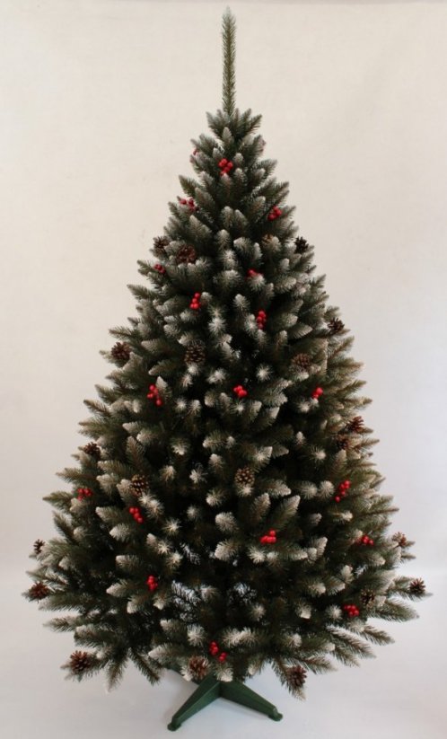 Schneebedeckter Weihnachtsbaum mit Eberesche und Tannenzapfen 180 cm