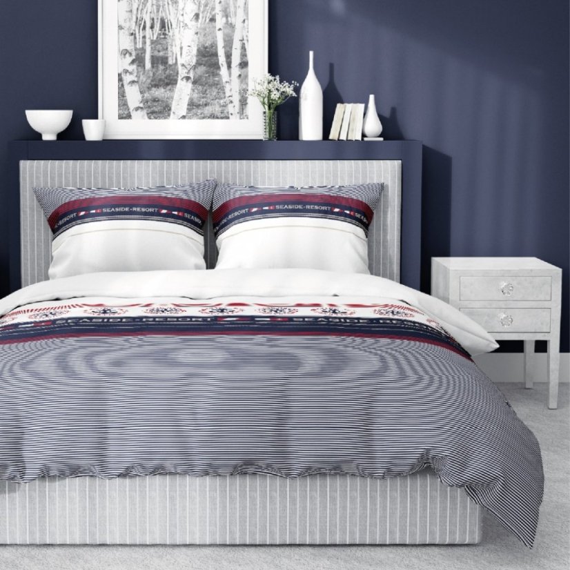 Posteľná bielizeň z bavlneného saténu s pruhovaným námorníckym vzorom