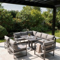 Velika kotna garnitura s fotelji in nastavljivo mizo XL-NM-2006 - siva + sive blazine