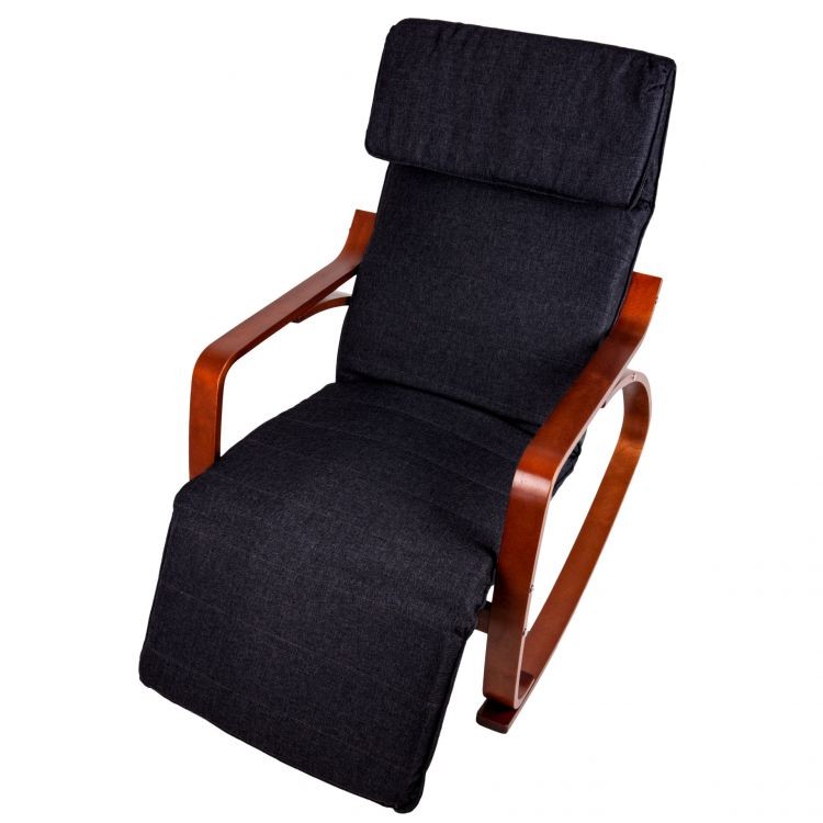 Crna stolica za ljuljanje sa smeđim okvirom