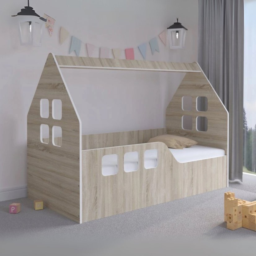 Detská posteľ domček 160 x 80 cm v dekore dub sonoma ľavá