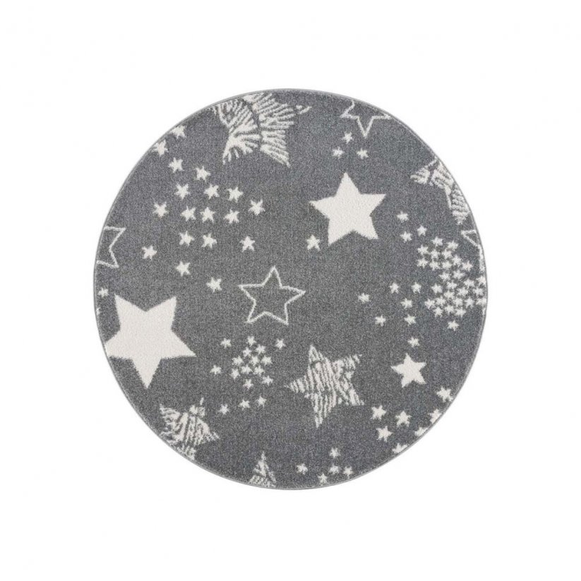 Sivi okrugli dječji tepih STARS