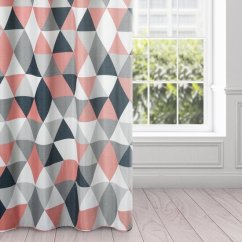 Perdea roz cu motiv geometric pe cercuri 140 x 250 cm