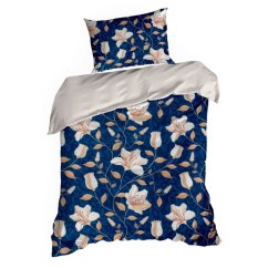 Pamut szatén ágynemű - kék krémszínű virágokkal