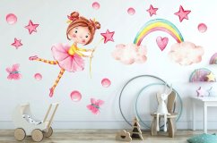 Roztomilá detská farebná nálepka na stenu dievčatko s dúhou 100 x 200 cm 