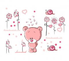 Kakovostna roza stenska nalepka Zamišljen Medvedek