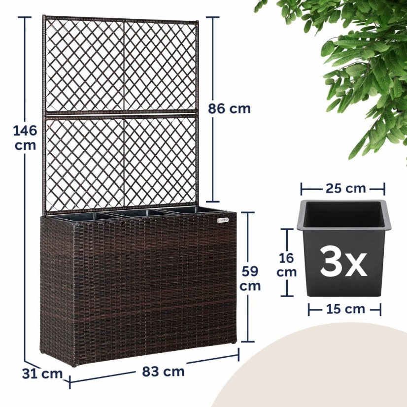 Polyrattan ültető növénytartó ráccsal