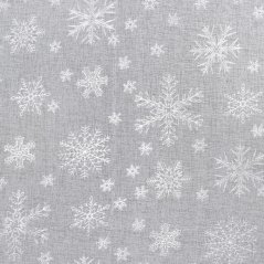 Weihnachtsvorhang weiß mit silbernem Schneeflockenprint
