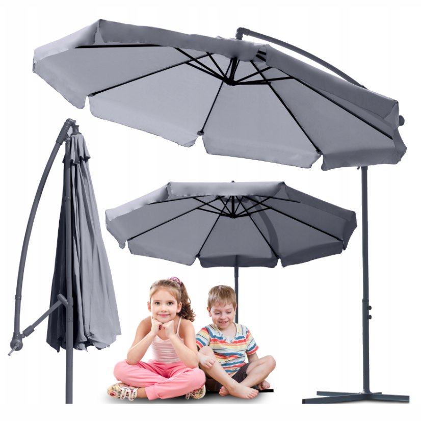 Veľký záhradný slnečník so stojanom šedej farby