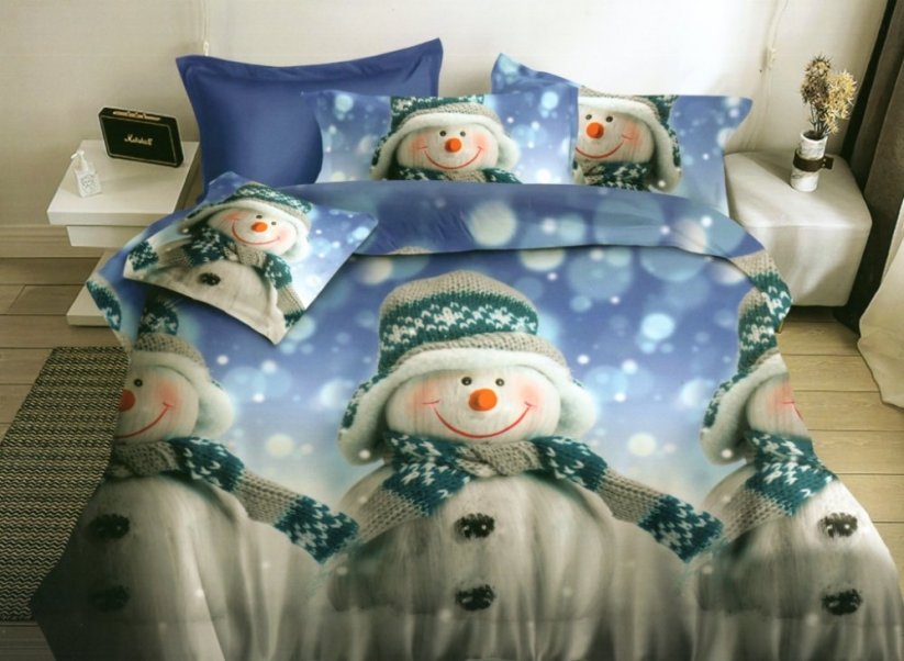 Modré posteľné obliečky so snehuliakom