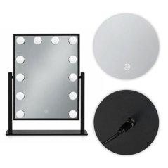 Oglindă de machiaj cu LED-uri, în stilul Hollywood, de culoare neagră, cu comenzi tactile – 30 x 40 cm