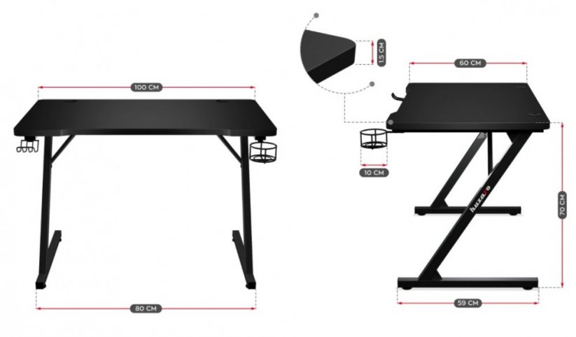 Praktičan crni gaming stol HERO 1.8 s crnom konstrukcijom