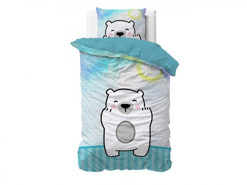 Lenjerie de pat pentru copii alb-albastru cu model de urs 140x200 cm