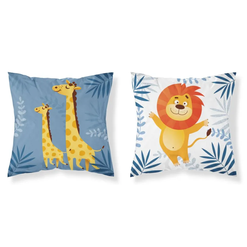 Detská bavlnená obliečka na vankúš so žirafou a levom - obojstranná