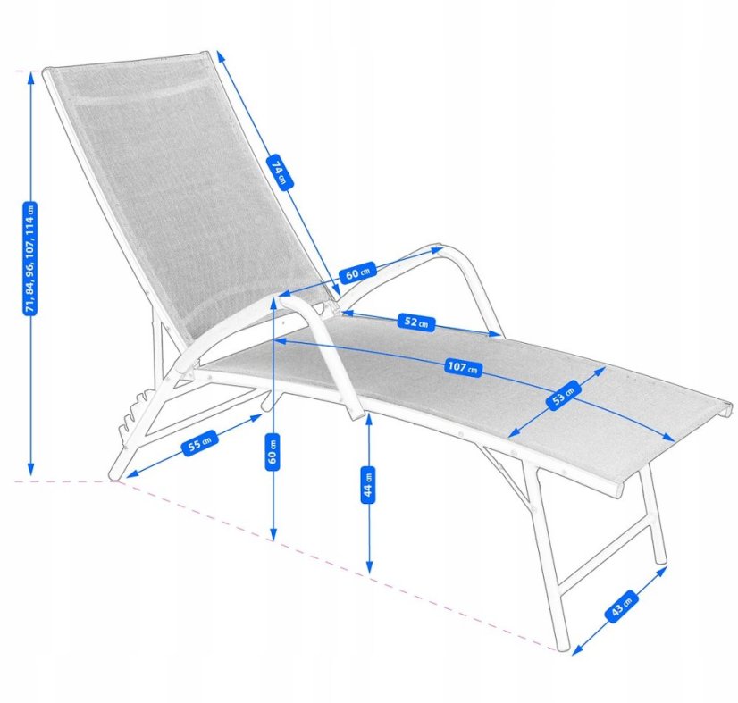 Skladacie záhradné ležadlo z hliníka - polohovateľné
